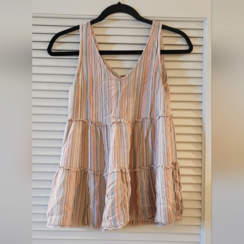 Knox Rose - Striped Loose-Fit Ruffle/Embroidered Top
